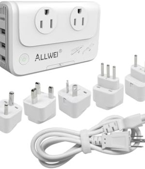 ALLWEI International Travel Adapter 220V to 110V Power Voltage Converter for Hair Straightener/Curling Iron, Universal Power Plug Adapter UK, US, AU, EU, IT, India (White)